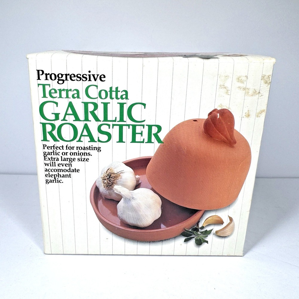 Progressive Terra Cotta Garlic Roaster w Lid Box Instructions Vintage